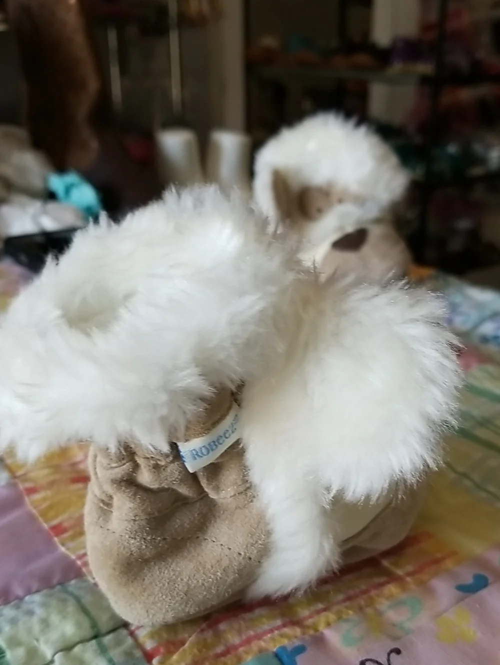 Robeez Cream & Tan Leather & Suede Furry Animal Booties O-6